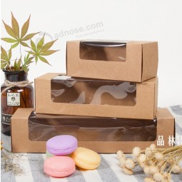 Caja de papel kraft, caja de regalo de papel marrón con ventana transparente, embalaje de alimentos macaron