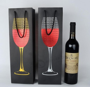 Wholesale customized high quality Wine Bottle Paper Packaging Bag with Foli Hot Stamping