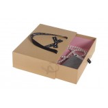 Wholesale customized high quality Kraft Paper Leather Belt Packaging Box with Handle and Drawer