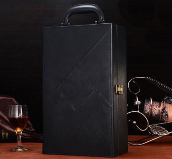 Caja de vino doble creativa de alta calidad del cuero de la pu, caja de empaquetado del regalo del vino rojo