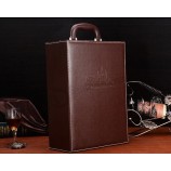 Customized Brown PU Leather Double Wine Box, High Grade Wine Gift Box