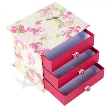 3 Couches tiroir type cadeau boîte de rangement, impression boîte de rangement de couverture de papier