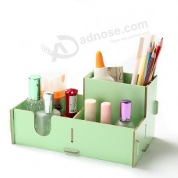 Caja de almacenamiento de cosméticos de madera, caja de almacenamiento diy, titular de la pluma de escritorio
