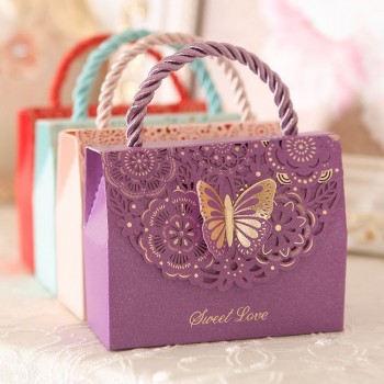 高档原木浆纸糖果礼盒适合婚礼庆典，创意便携糖果盒