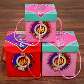 Caja de regalo de papel cuadrada creativa de estilo chino, caja de regalo de snack de mano