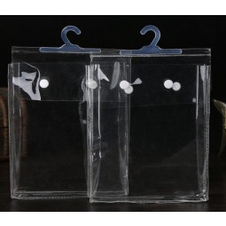 卸売カスタマイズ高-端Pvcフィルム防水衣類袋透明プラスチックフックバッグ