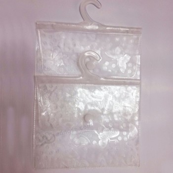 Venda por atacado personalizado de alta-Fim claro saco de roupa de plástico PVC com gancho