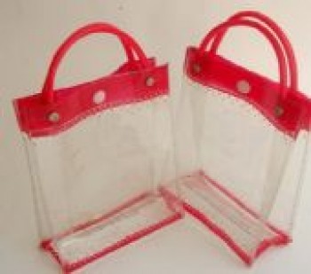 批发定制高-结束红色透明防水PVC风琴包手提包