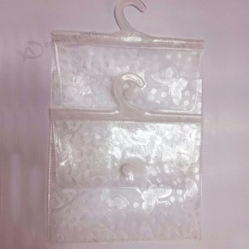 定制高品质新设计耐用透明PVC塑料衣架袋，纽扣开合
