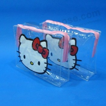 Personalizada de alta calidad hola paquete gatito bolsa de Cloruro de polivinilo bolso de la belleza