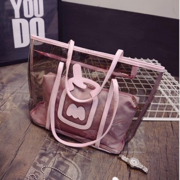 定制高-结束休闲果冻手提包袋母亲的PVC透明手提包