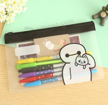 Personalizado de alta calidad creativa Cloruro de polivinilo transparente pequeño bolso del lápiz estudiantes bolsa de escritorio simple