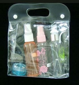批发定制高品质生态-友好的透明塑料PVC化妆包与按钮