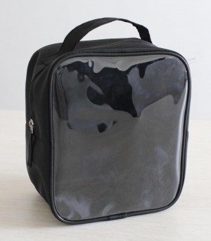En gros personnalisé de haute qualité noir Pvc sac cosmétique avec fermeture à glissière et poignée