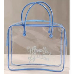 Wholesale Customized high quality Transparent Handle PVC Gift Bag with Piping