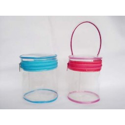 Wholesale Customized high quality Eco-Friendly Clear Zipper PVC Column Cosmetic Bag