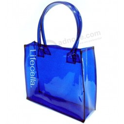 批发定制高品质蓝色印花标志时尚PVC手提包