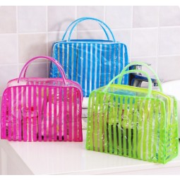 Wholesale Customized high quality PVC Color Striped Waterproof Wash Bag Portable Travel Beach Bag