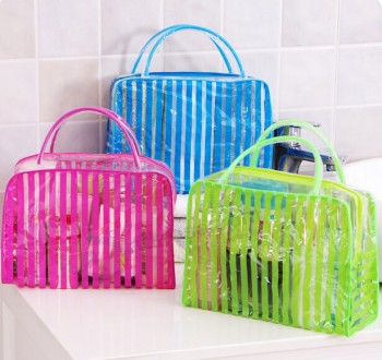 Wholesale Customized high quality PVC Color Striped Waterproof Wash Bag Portable Travel Beach Bag