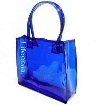 Customized high-end Heat Seal Durable Blue PVC Fashion Shopping Bag
