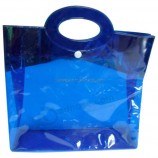 Personalizado alto-Botón de extremo superior bolsa de mango de Cloruro de polivinilo brillante y brillante para ir de compras