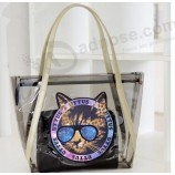 Personalizado alto-Fin ecológico coser claro moda Cloruro de polivinilo bolso de maNinguna