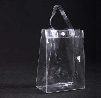 Customized high-end OEM Durable Transparent PVC Plastic Button Shopping Bag with Logo