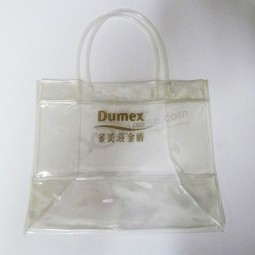 定制高-最终环保透明PVC手柄购物袋，带有自定义标志