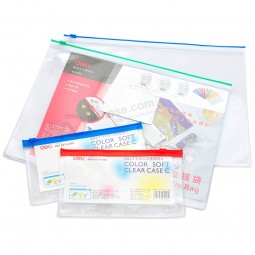 Atacado de alta qualidade clara PVC saco de documentos ziplock com cores diferentes