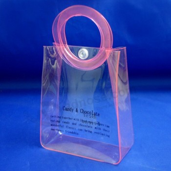 Haut personnalisé-Fin mode écologique sac en plastique transparent sac à provisions en Pvc avec fermeture à bouton