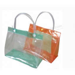 Customized high-end Transparent PVC Handle Shopping Bag with Button Closure