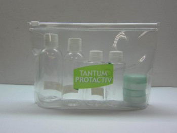 Personalizado alto-Bolsa cosmética de viaje de Cloruro de polivinilo transparente ecológica plegable con cremallera