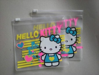 批发定制高品质 0.2毫米透明PVC拉链袋，带hello kitty