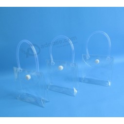 Wholesale Customized high quality Soft Clear PVC Handle Bag with Button Closure