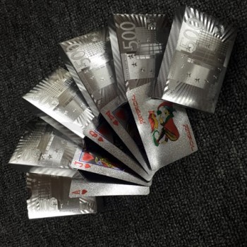 Heißer Verkauf Silberfolie Euro Kunststoff Poker Spielkarten/PVC-Karten
