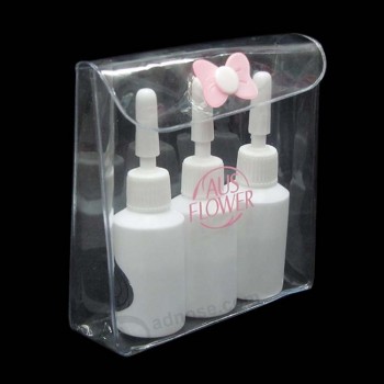 Bolsa cosmética transparente personalizada de alta calidad del Cloruro de polivinilo de la belleza con el cierre del botón