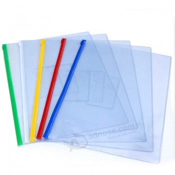Bolso de archivo de cremallera de color personalizado de alta calidad lado impermeable de Cloruro de polivinilo de la bolsa de información