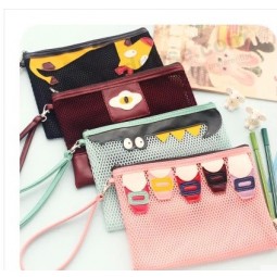 Wholesale customized high-end Double-Layer Grid Cartoon Pattern PVC Sealed Bag Pencil Case