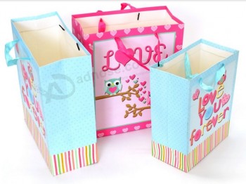Bolsas de papel de compras de impresión personalizada con mango de cinta