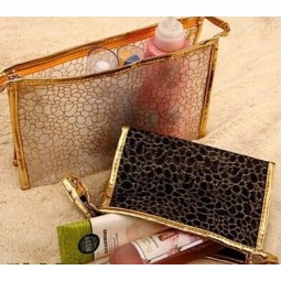 Wholesale customized high-end Gold Mesh Double Waterproof PVC Cosmetic Bag