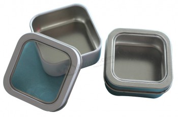 8 Ounce Square Seamless Tin with Window Cover Custom