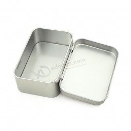 Mini Metal Silver Tin Box Hinged Custom