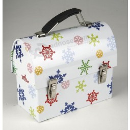 Lunch Tin Box with Domed Lid and Snowflake Custom