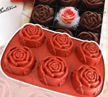 厂家直销定制高品质oem rem红玫瑰造型硅胶蛋糕模具