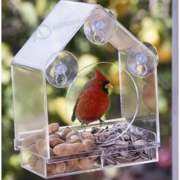Acrylic Window Bird Feeder with Removeable Tray and Drain Holes Wholesale