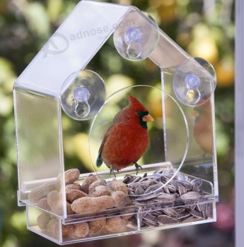 Acrylic Window Bird Feeder with Removeable Tray and Drain Holes Wholesale