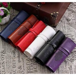 Customied high quality Fashion Retro Leather Rolling Pencil Case