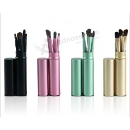 Wholesale customized high-end Cylinder Leather Cup Holder 5PCS Makeup Brush Set