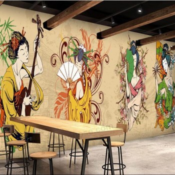 Barato decoração impermeável restaurantes japoneses mural papel de parede atacado