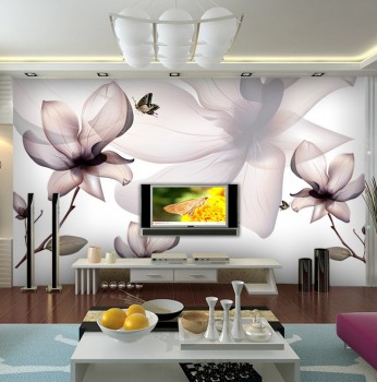 Fondo de sofá de sala de estar de diseño personalizado flores papel pintado al por mayor